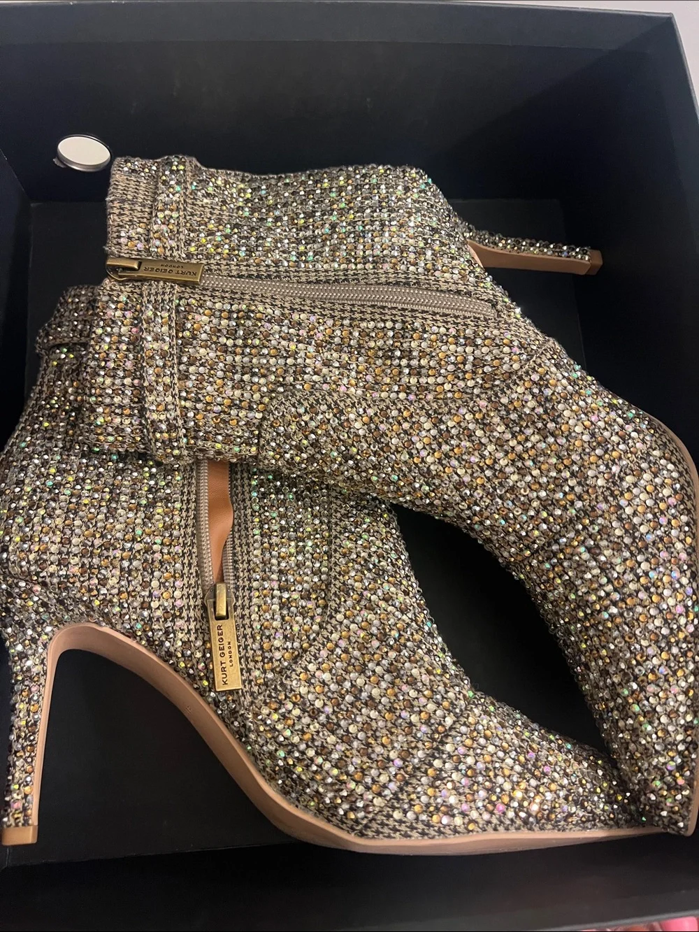 Kurt Geiger Gold Crystal Embellished Ankle Boots